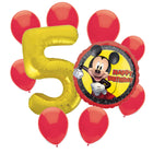 Mickey Mouse 5th birthday set main: number 5 foil, themed foil and 8 matching latex balloons
