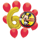 Mickey Mouse 6th birthday set main: number 6 foil, themed foil and 8 matching latex balloons
