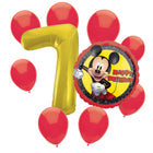 Mickey Mouse 7th birthday set main: number 7 foil, themed foil and 8 matching latex balloons