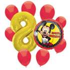 Mickey Mouse 8th birthday set main: number 8 foil, themed foil and 8 matching latex balloons