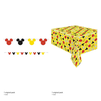 Mickey Mouse Banner and Tablecloth Decoration Set - included packs and quantities