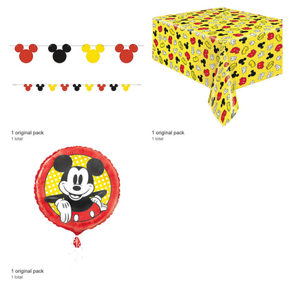 Mickey Mouse Banner, Tablecloth and Foil Balloon Set - included packs and quantities