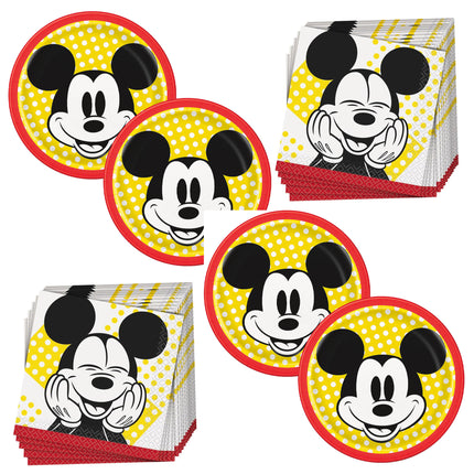 Mickey Mouse Dessert Plates and Napkins Set for 16 Guests - set overview