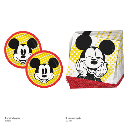 Mickey Mouse Dessert Plates and Napkins Set for 32 Guests - included packs and quantities