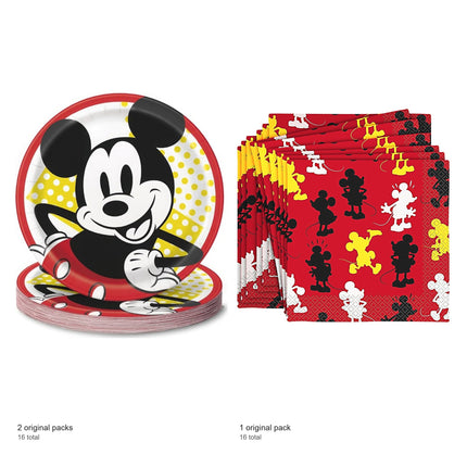 Mickey Mouse Dinner Plates and Napkins Set for 16 Guests - included packs and quantities