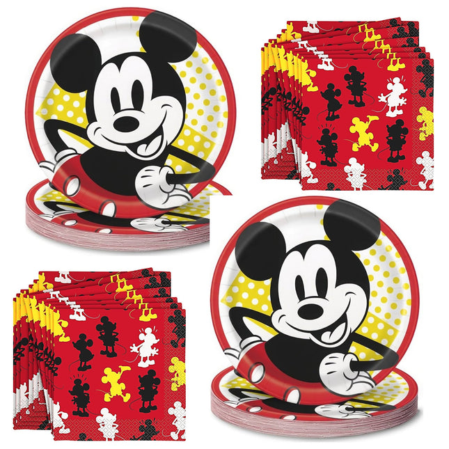 Mickey Mouse Dinner Plates and Napkins Set for 16 Guests - set overview