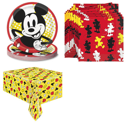 Mickey Mouse Plates, Napkins and Tablecloth Set for 16 Guests - set overview