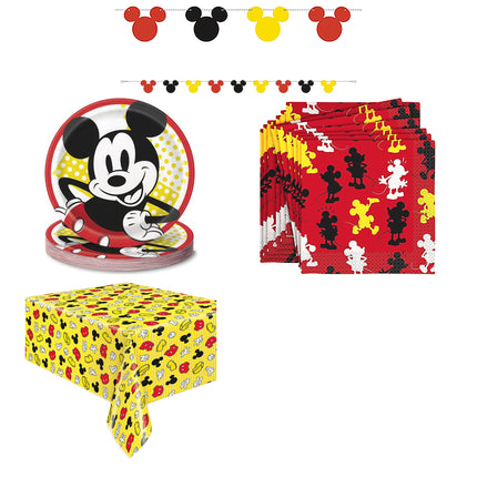Mickey Mouse Plates, Napkins, Banner and Tablecloth Set for 16 Guests - set overview