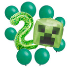 Minecraft 2nd birthday set main: number 2 foil, themed foil and 8 matching latex balloons