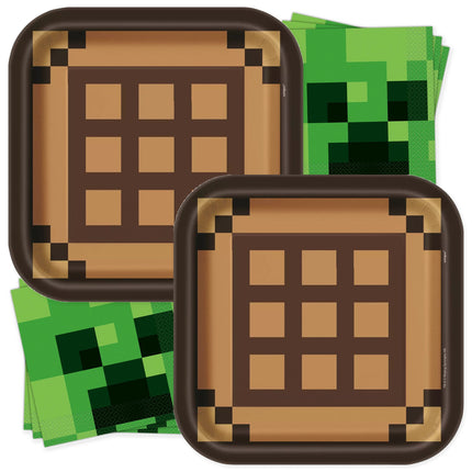 Minecraft Dinner Plates and Napkins Set for 32 Guests - coordinated party set