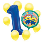 Minions 1st birthday set main: number 1 foil, themed foil and 8 matching latex balloons