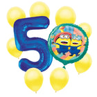 Minions 5th birthday set main: number 5 foil, themed foil and 8 matching latex balloons