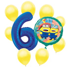 Minions 6th birthday set main: number 6 foil, themed foil and 8 matching latex balloons