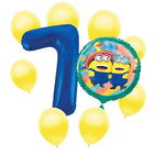 Minions 7th birthday set main: number 7 foil, themed foil and 8 matching latex balloons