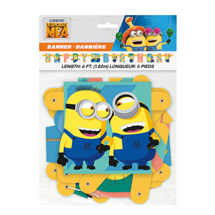 Minions Despicable Me 4 Happy Birthday Banner