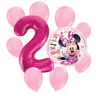 Minnie Mouse 2nd birthday set main: number 2 foil, themed foil and 8 matching latex balloons
