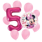 Minnie Mouse 5th birthday set main: number 5 foil, themed foil and 8 matching latex balloons
