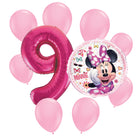 Minnie Mouse 9th birthday set main: number 9 foil, themed foil and 8 matching latex balloons