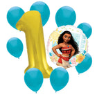 Moana 1st birthday set main: number 1 foil, themed foil and 8 matching latex balloons