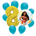 Moana 8th birthday set main: number 8 foil, themed foil and 8 matching latex balloons