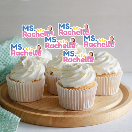 Ms Rachel Custom Name Cupcake Toppers – 10 ct