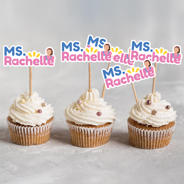 Ms Rachel Custom Name Cupcake Toppers – 10 ct