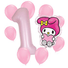 My Melody 1st birthday set main: number 1 foil, themed foil and 8 matching latex balloons