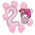 My Melody 2nd birthday set main: number 2 foil, themed foil and 8 matching latex balloons