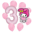 My Melody 3rd birthday set main: number 3 foil, themed foil and 8 matching latex balloons