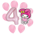 My Melody 4th birthday set main: number 4 foil, themed foil and 8 matching latex balloons