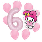 My Melody 6th birthday set main: number 6 foil, themed foil and 8 matching latex balloons