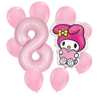 My Melody 8th birthday set main: number 8 foil, themed foil and 8 matching latex balloons