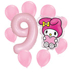 My Melody 9th birthday set main: number 9 foil, themed foil and 8 matching latex balloons