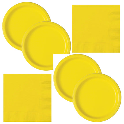 Neon Yellow Solid Dinner Plates and Napkins Set for 16 Guests - set overview