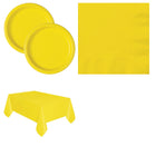 Neon Yellow Solid Plates, Napkins and Tablecloth Set for 16 Guests - set overview