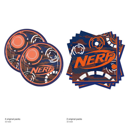 Nerf Dessert Plates and Napkins Set for 32 Guests - included packs and quantities