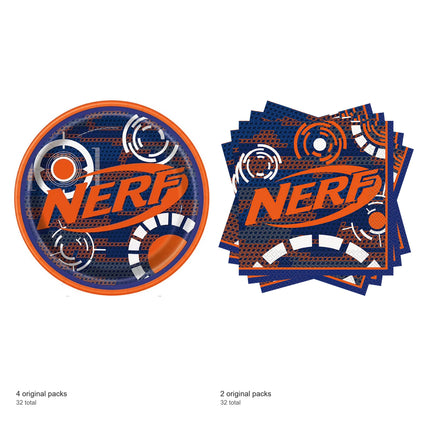 Nerf Dinner Plates and Napkins Set for 32 Guests - included packs and quantities