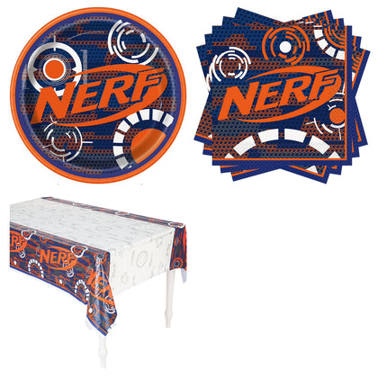 Nerf Plates, Napkins and Tablecloth Set for 16 Guests - set overview