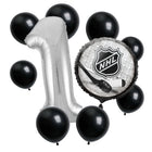 NHL Hockey 1st birthday set main: number 1 foil, themed foil and 8 matching latex balloons
