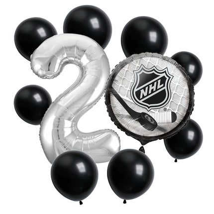 NHL Hockey 2nd birthday set main: number 2 foil, themed foil and 8 matching latex balloons