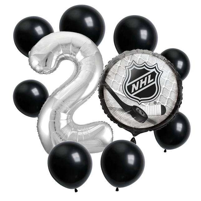NHL Hockey 2nd birthday set main: number 2 foil, themed foil and 8 matching latex balloons