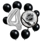 NHL Hockey 4th birthday set main: number 4 foil, themed foil and 8 matching latex balloons