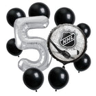 NHL Hockey 5th birthday set main: number 5 foil, themed foil and 8 matching latex balloons
