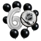 NHL Hockey 6th birthday set main: number 6 foil, themed foil and 8 matching latex balloons