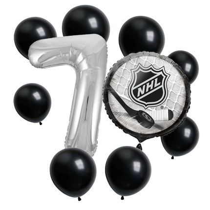 NHL Hockey 7th birthday set main: number 7 foil, themed foil and 8 matching latex balloons