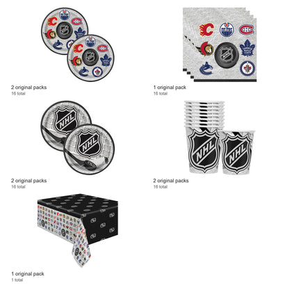 NHL Hockey Coordinated Party Supplies Set for 16 Guests - included packs and quantities