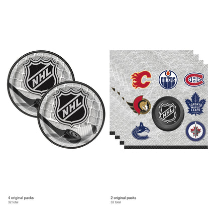 NHL Hockey Dessert Plates and Napkins Set for 32 Guests - included packs and quantities