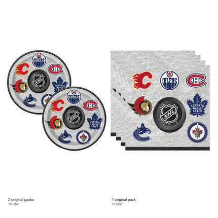 NHL Hockey Dinner Plates and Napkins Set for 16 Guests - included packs and quantities