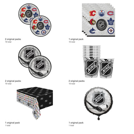 NHL Hockey Party Supplies and Foil Balloon Set for 16 Guests - included packs and quantities
