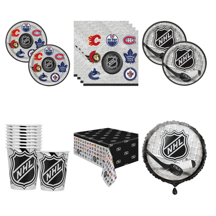 NHL Hockey Party Supplies and Foil Balloon Set for 16 Guests - set overview